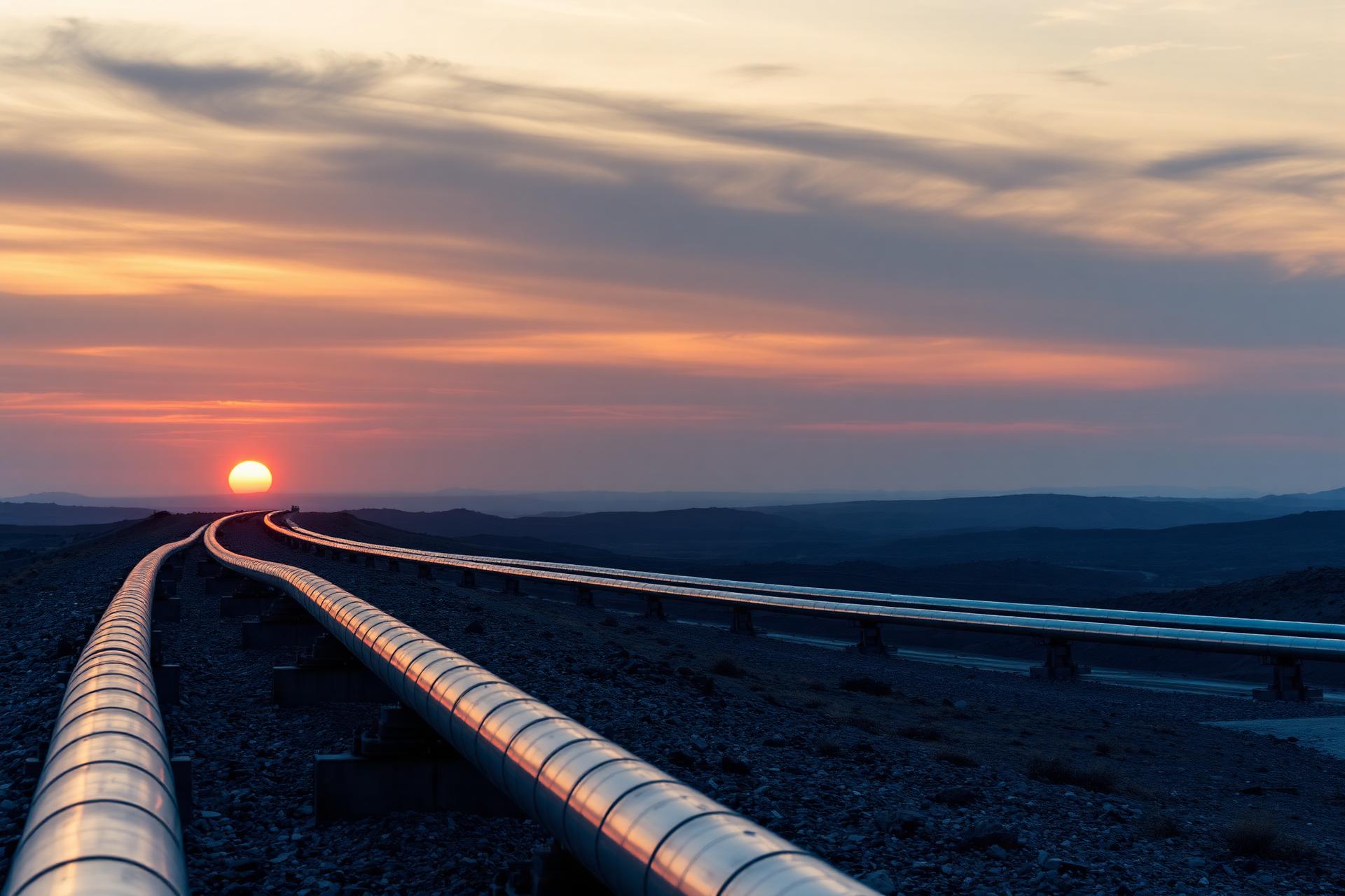 Industrial oil pipelines stretching to the horizon